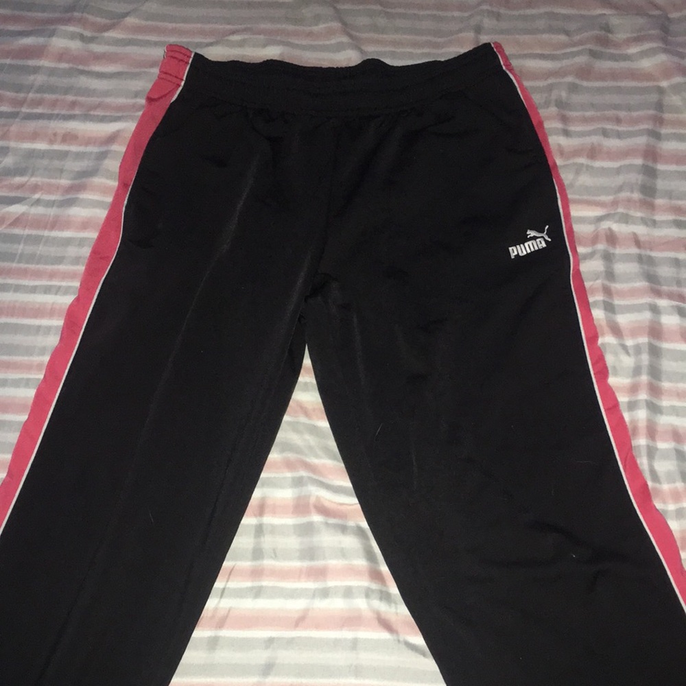PUMA black, pink, and white sweatpants size L